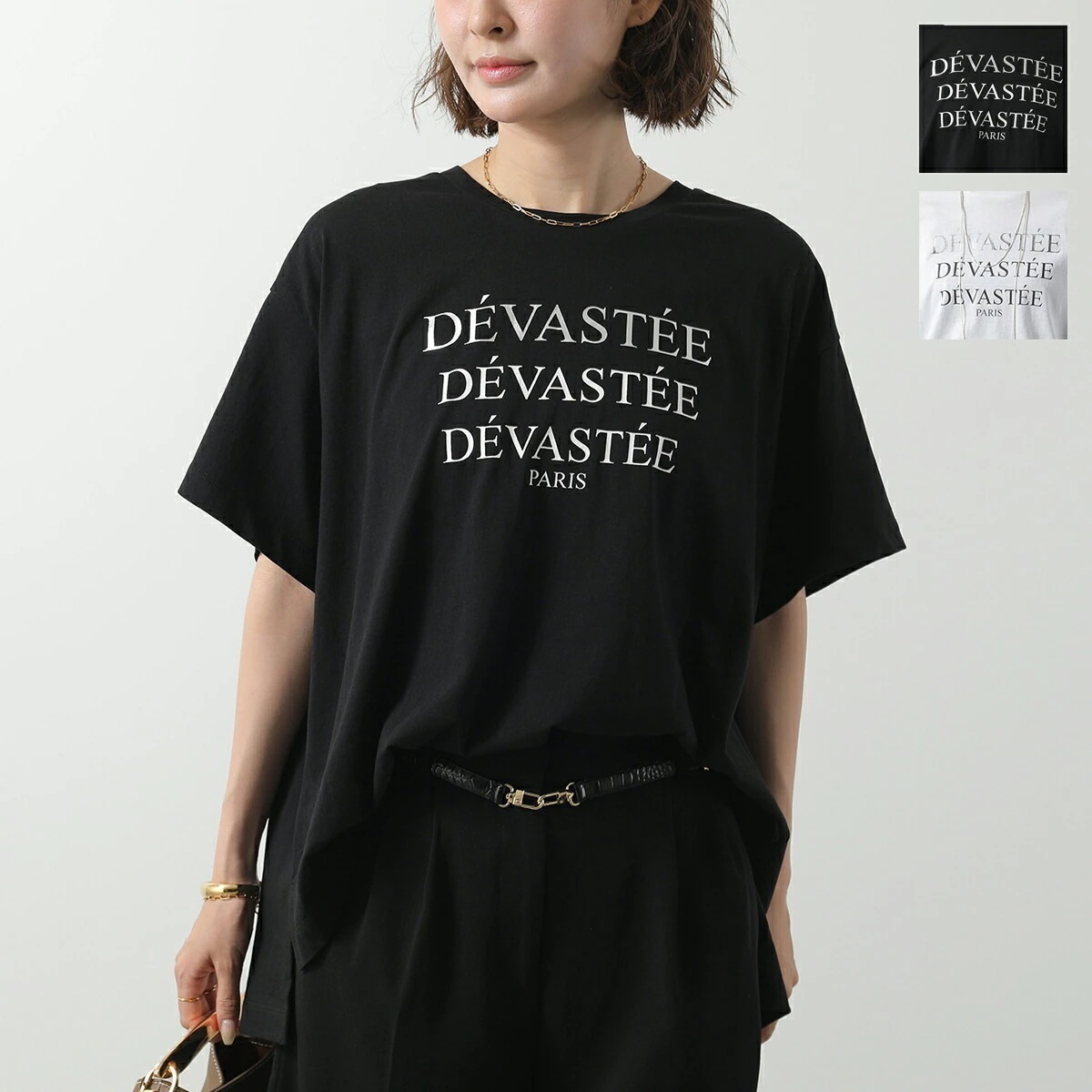 DEVASTEE デヴァステ 半袖 Tシャツ R3FWTP017 レディース コットン クルーネック ロゴプリント カットソー オーバーサイズ カラー2色