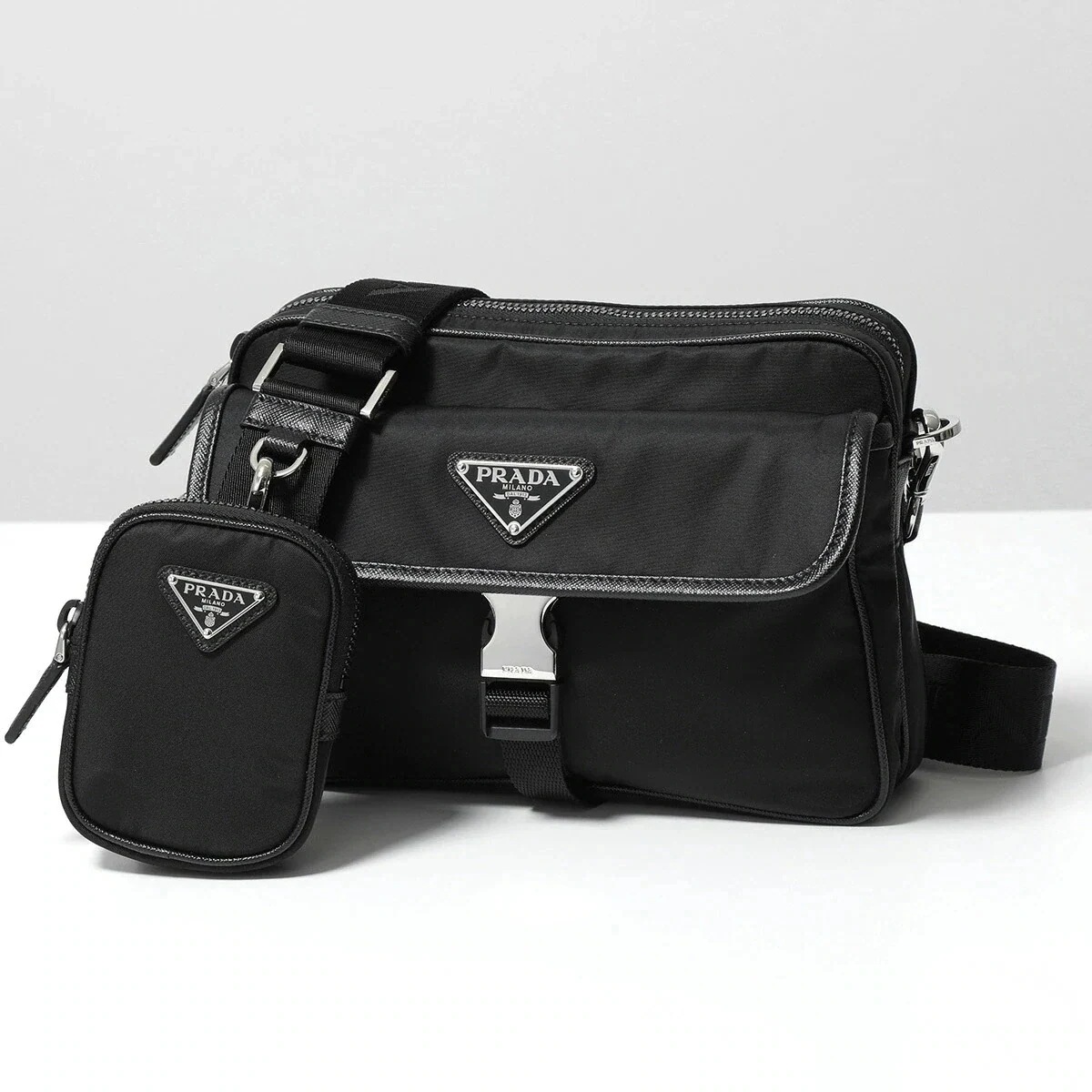 PRADA プラダ ショルダーバッグ 2VH133 2DMH レディース Re-Nylon リナイロン サフィアーノレザー ミニポーチ付き トライアングルロゴ