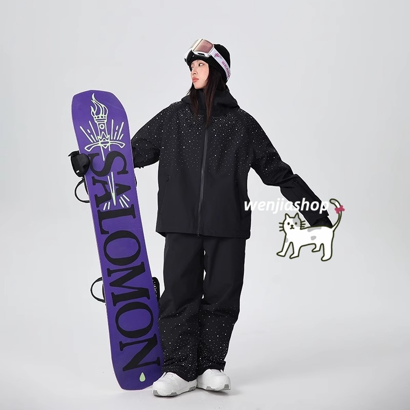 スノーボードウェア 2025 2025 上下セット メンズ レディース キラキラ黒 アウター ジャ