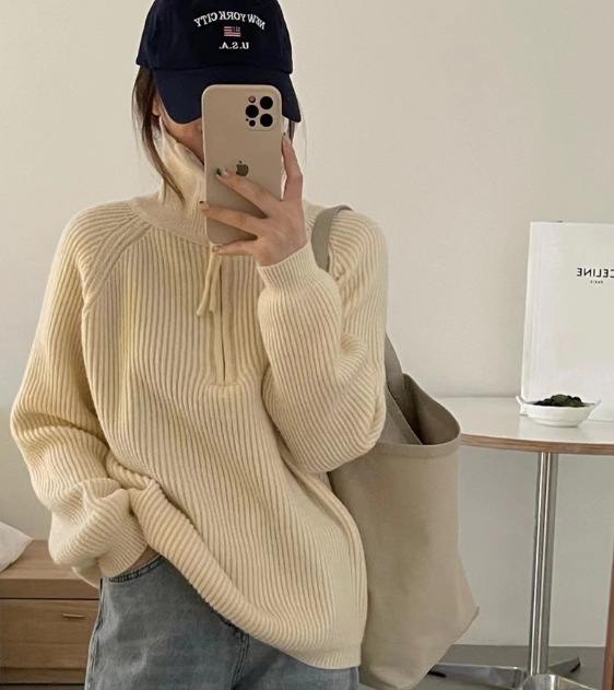 トップス デート モテアイテム ニットソー セーター ハイネック タートルネック ファスナー 前開き リブニット 可愛い きれいめ 上品 おしゃれ かっこいい 可愛い ラブリー キュート