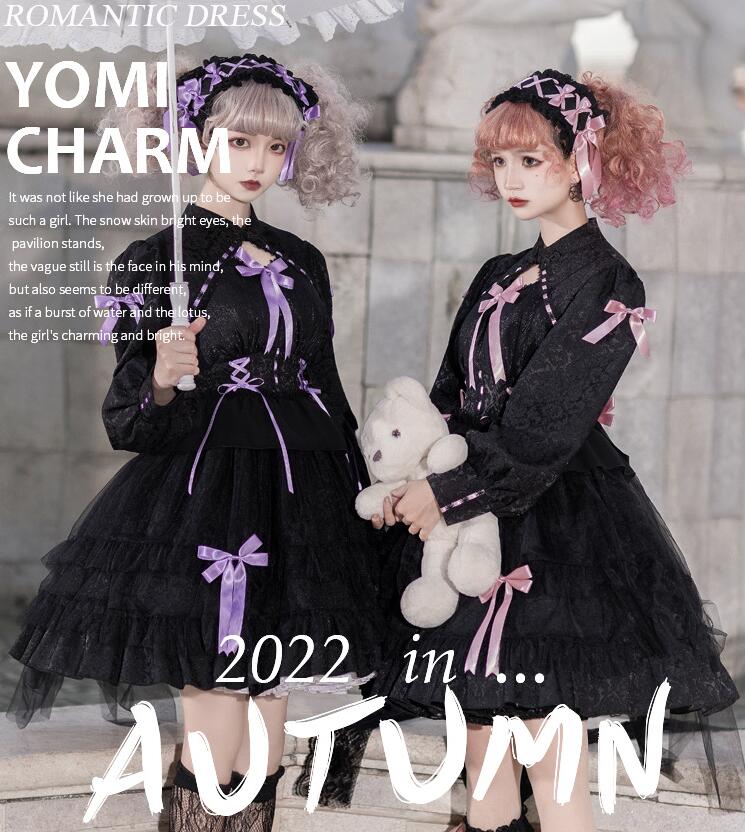 ゴスロリ 暗黒風 ロリータワンピース 膝上丈 ゴシック ロリータ服 ティアードドレス 重ね重ね 長袖ワンピース lolita ハロウィン 学園祭 文化祭 余興 コスプレ コスチューム 仮装