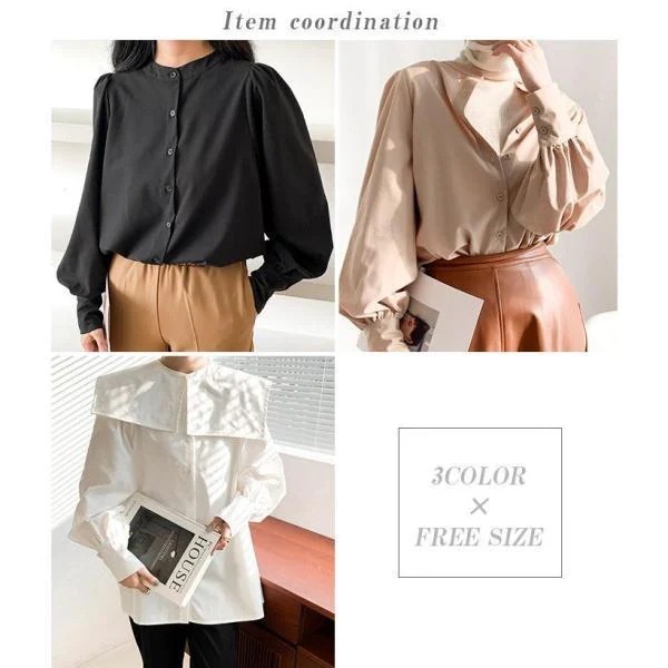 レディース つけ襟 バルーン袖 【 セーラーカラー ブラウス 】 ビッグカラー ボリュームスリーブ 2WAYビッグカラーブラウス 秋冬トップスシャツブラウストップスシャツブラウス