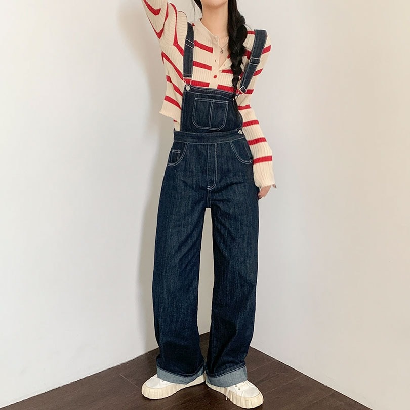 韓国の女性ファッション / かわいいワイドオーバーオール pt1274