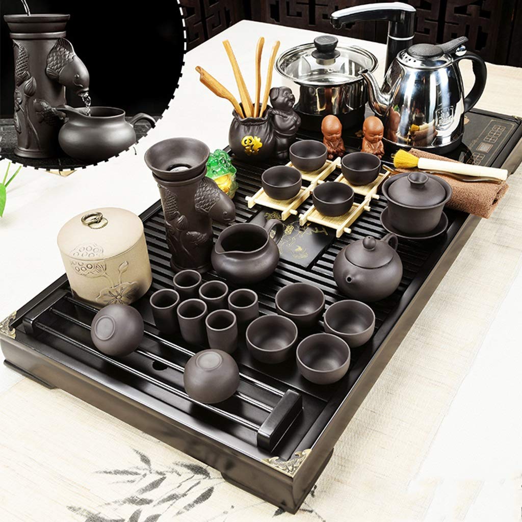 茶道具 中国茶トレイ中国茶テーブル ティートレイ-カンフーティーセット自動湯沸器ティーカップティーセットティートレイティーポットティーボウルサイズ80 * 41 * 7 cmの中国カンフ