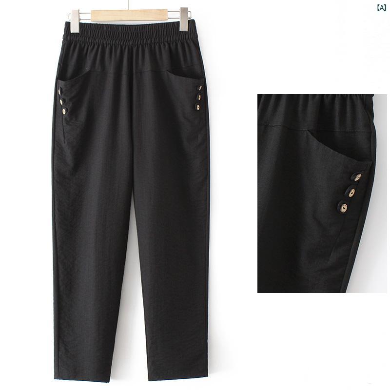 レディース ファッション おしゃれ 春夏 秋　冬 大人 上品 高級 マダム プレゼント 敬老日　おばあちゃん パンツ 夏 コットン 麻 九分丈 カジュアル ウエスト ゴム ストレート
