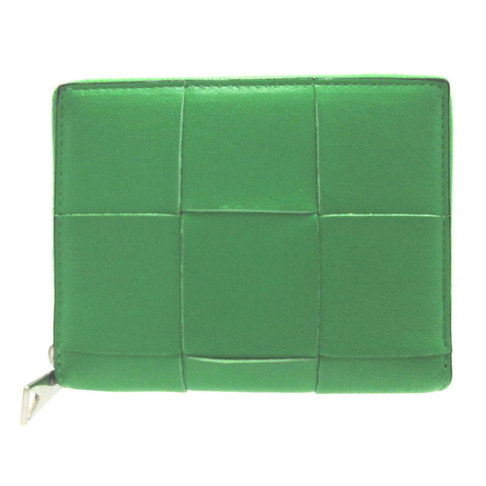 美品 ボッテガヴェネタ カセット マキシイントレチャート 708614 二つ折り財布 レザー/レザー グリーン 0057【中古】BOTTEGAVENETA レディース