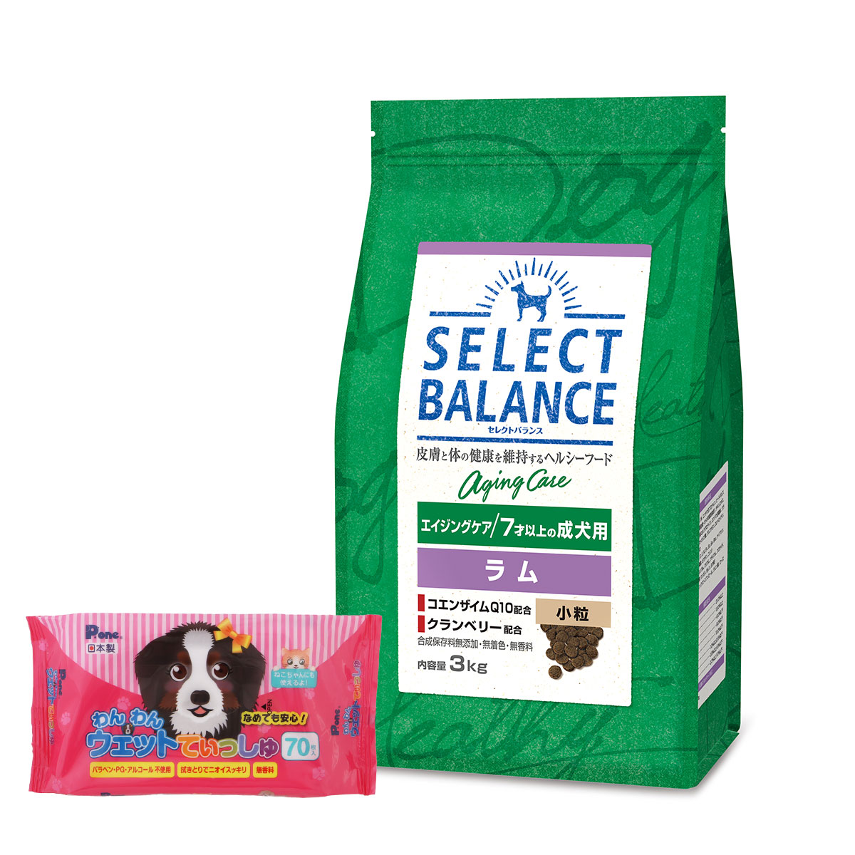 セレクトバランス エイジングケア ラム小粒3kg【わんわんウエットてぃっしゅ1個付き】