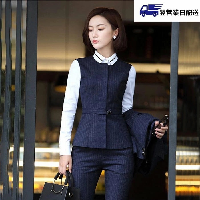 新しい M ストライプネイビー 卒業式スーツ レディース フォーマル リクルートスーツ ビジネススーツ 事務服 ストライプ 就活スーツ オフィス 制服 就活におすすめリクルートスーツ 卒業式スーツ ジ