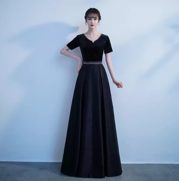 パーティードレス カラードレス イブニングドレス レディース ロング 5分袖 袖あり フェミニン レース ベルト ウエストマーク ハイウエスト 透け感 シースルー かわいい 大人可愛い きれいめ