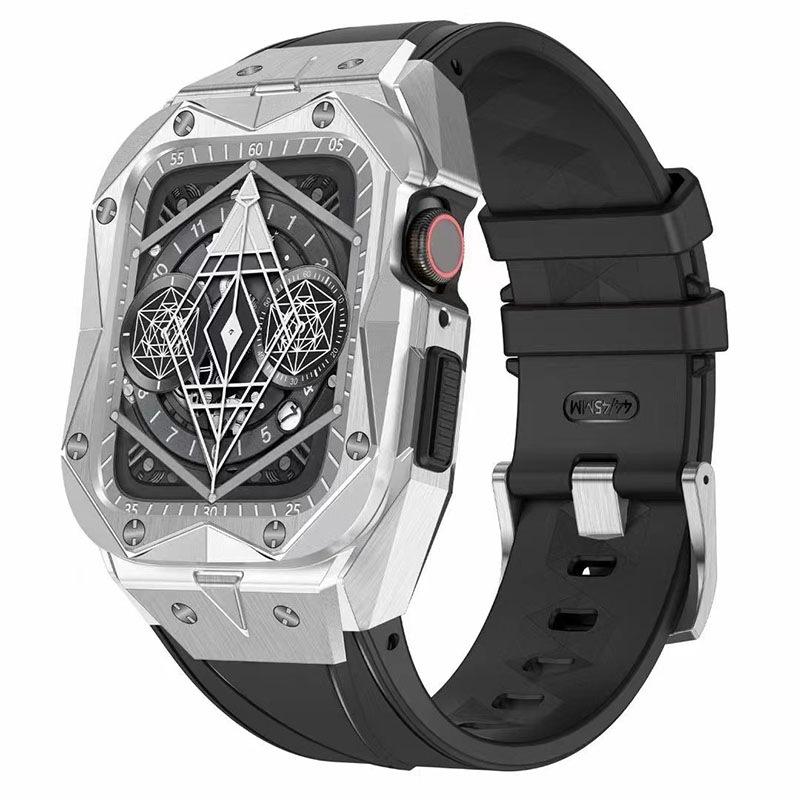 アップルウォッチ ケース バンド 高級 替え メンズ 高耐久 金属+ラバー 高級 44mm 45mm Series 4 5 6 SE 7 一体型
