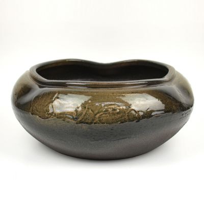 スイレン鉢 水鉢 睡蓮鉢 めだか鉢 黒ビードロ水鉢 13号サイズ 直径29cm 外幅39cm 高さ16cm 陶器鉢 陶器 水草 金魚鉢 はす鉢 水盤 ビオトープ 盆栽妙