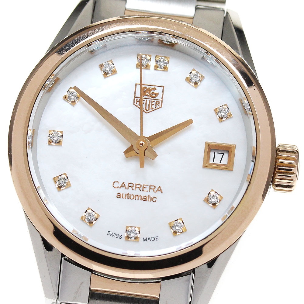 タグホイヤー TAG HEUER WAR2452-3 カレラ SS/PG キャリバー9 12Pダイヤ デイト 自動巻き レディース _845418【中古】