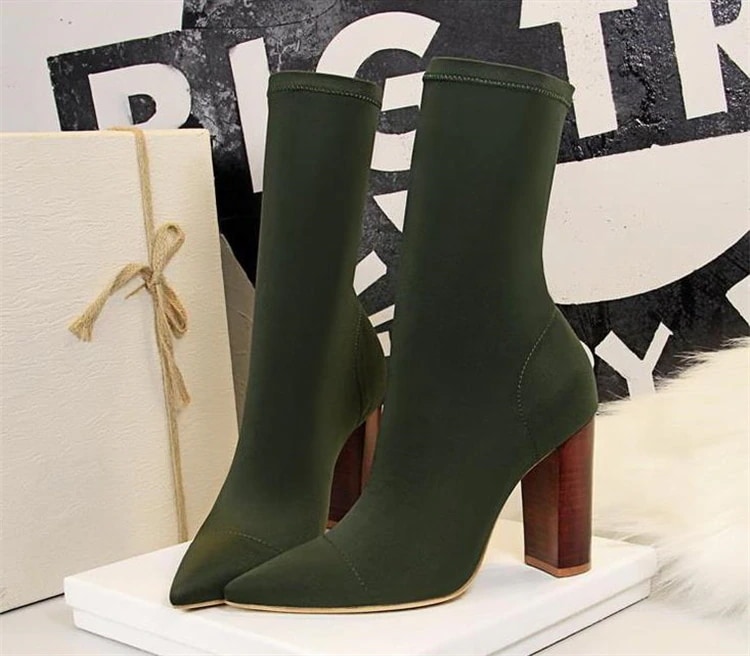 早い者勝ち ミディアムブ ソックスブーツ シンブーツ エラスティックブーツ ウール ニット