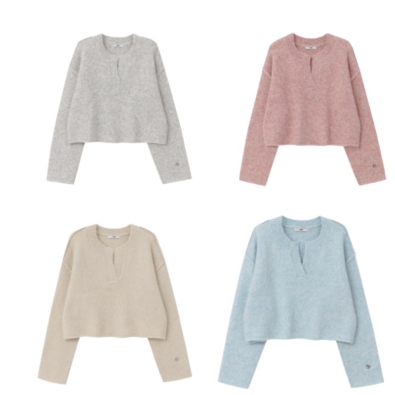 【ETMON】 NECK-SLIT KNIT PULLOVER : 4COLORS