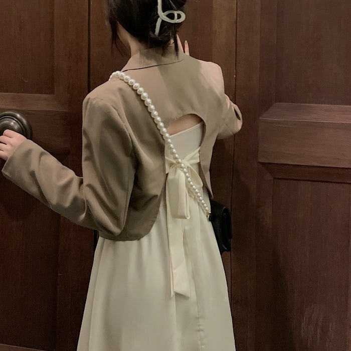 ワンピース ジャケット ロング ロング丈 袖なし 袖あり ノースリーブ 長袖 リボン ウエストマーク バックリボン バックシャン バックコンシャス かわいい おしゃれ お洒落 大人可愛い 大人女子