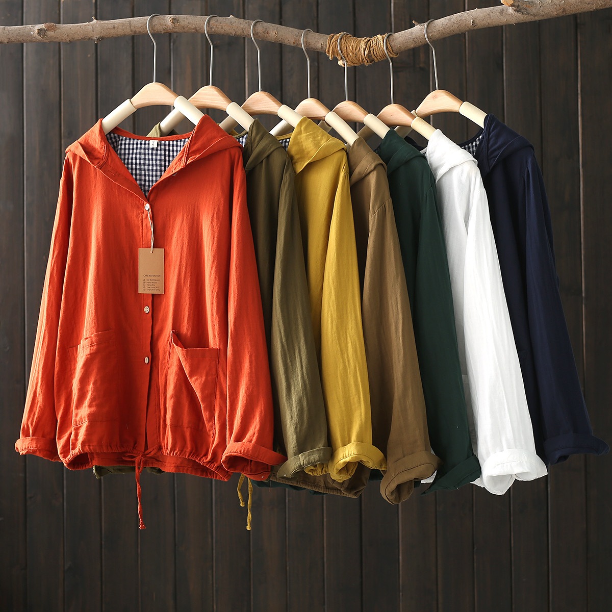レディース ジャケット パーカー フーディーパーカー 上着 羽織 前開き マウンテンパーカー レギュラー丈 長袖 フード ストレート 絞り ポケット ドロスト ボタン アメカジ 綿 コットン シンプル