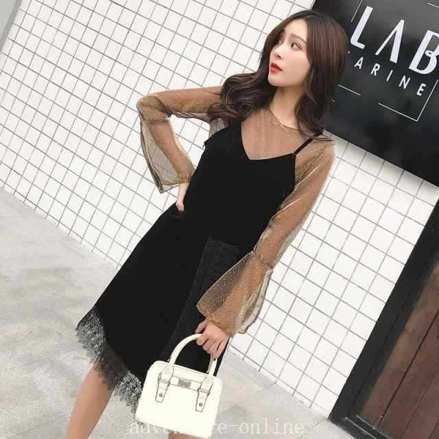 【2025新作入荷】ワンピース ブラウス セット キャミワンピ フレアスリーブ パーティー ドレス 0473