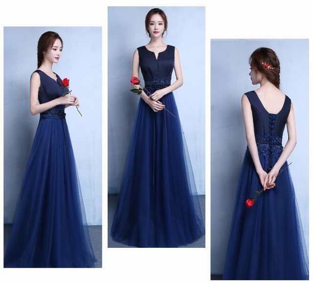 Vネックロングドレス パーティードレス イブニングドレス 披露宴 二次会 演奏会 ウエディングドレス 9,359円