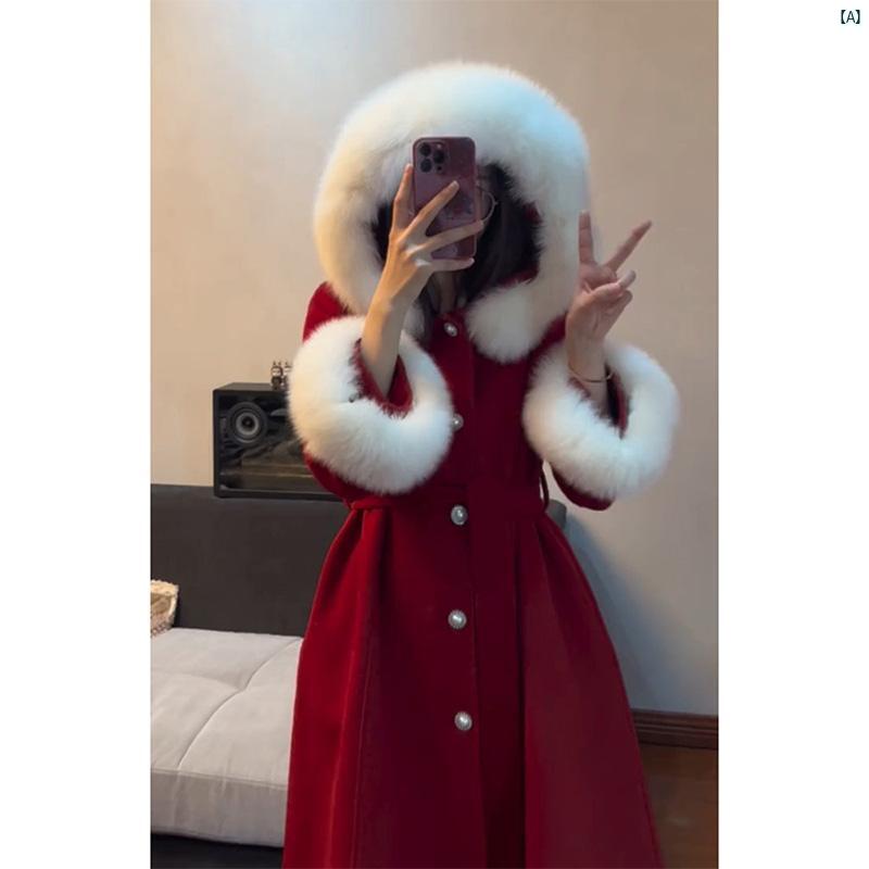 レディース レディース　アーバンファッション　モダンファッション　海外　欧州　個性的　アーバン パーティー 新 ジャージ レッド ウール コート 厚手 娘新 マント レディース 冬