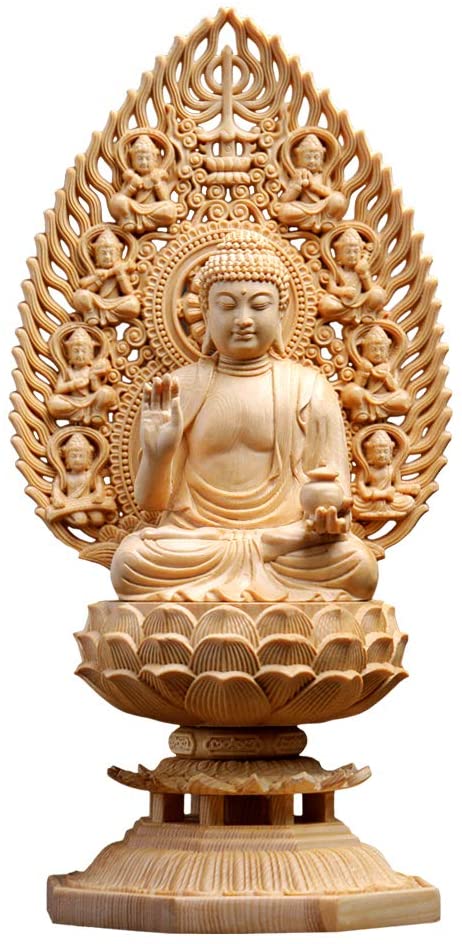 仏像 薬師如来 薬師瑠璃光如来 (約)高28cm幅12cm奥行12cm 木彫 檜木 仏具