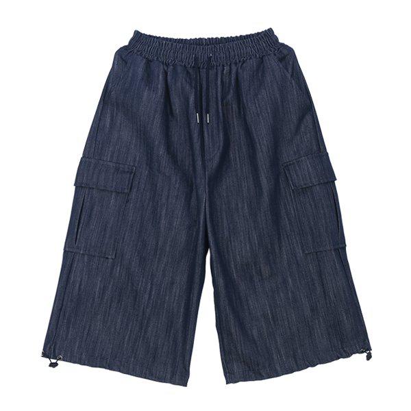 メンズ9分丈ジーンズ ミディアムブルー ワイドパンツ ノンフェードデニム バンディングパンツ SWEP001_P356726768