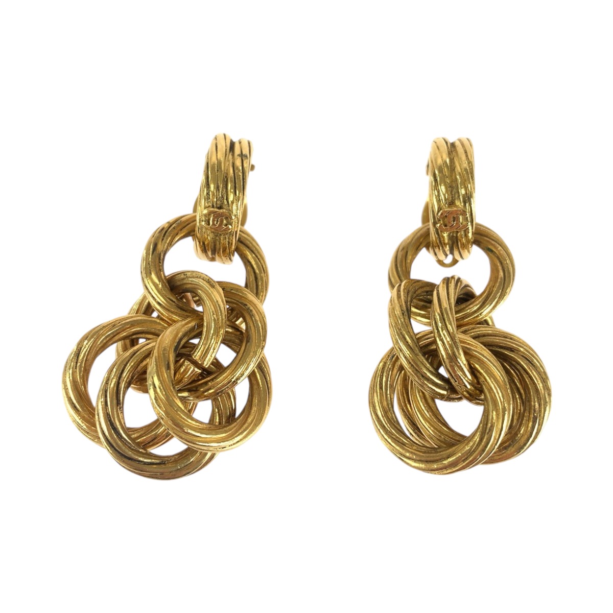 美品 ヴィンテージ チェーンリング ココマーク ゴールド メッキ イヤリング 95 P刻印 レディース 410170