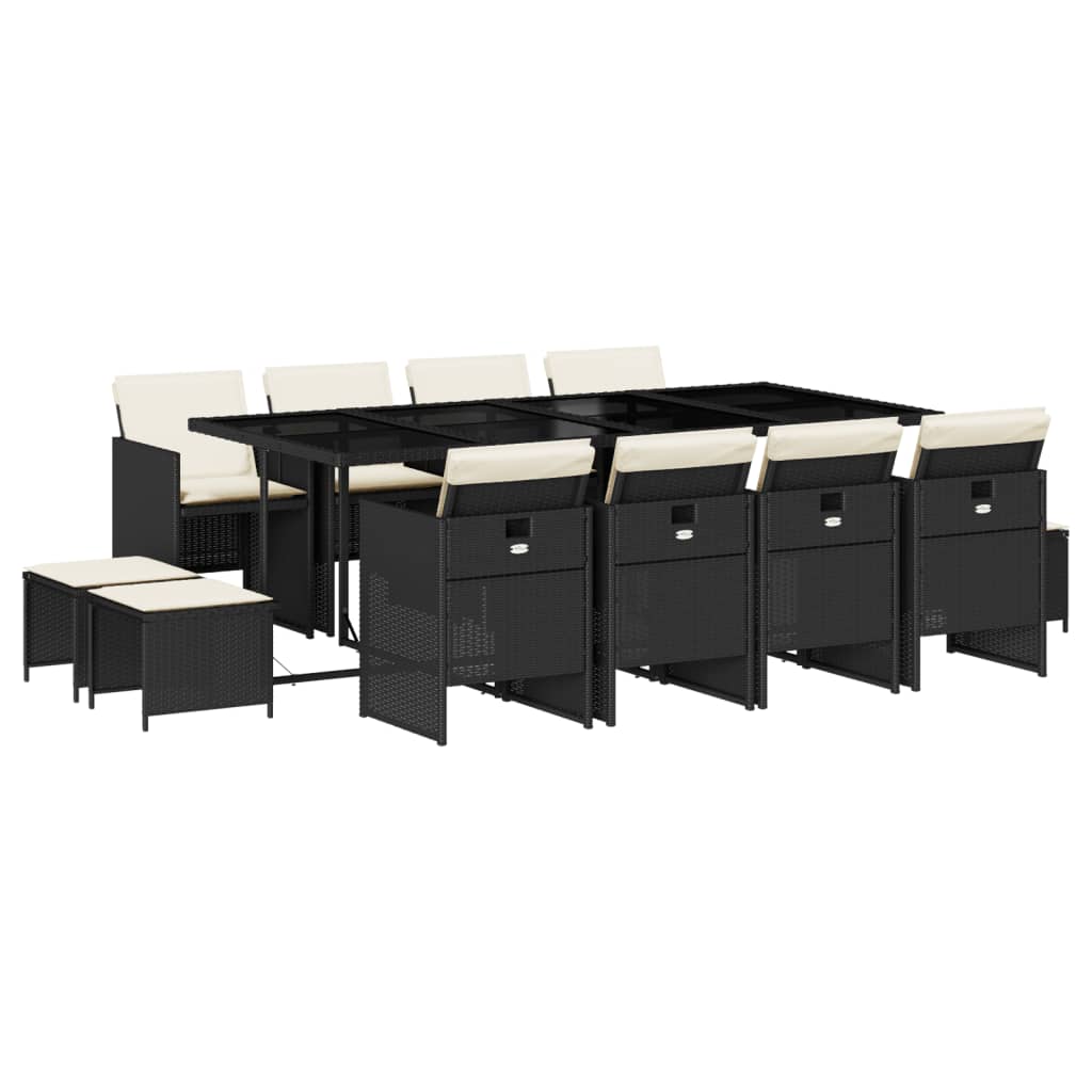 ガーデンダイニング13点セット クッション付き ブラック ポリラタン製 70,730円