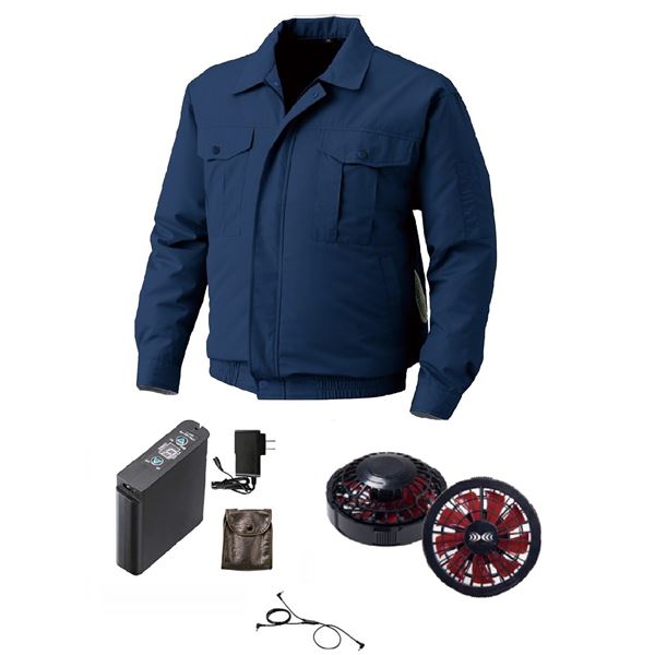 屋外作業用 空調服 [ファン色：BKRD 色：DBL 5L]チタン加工