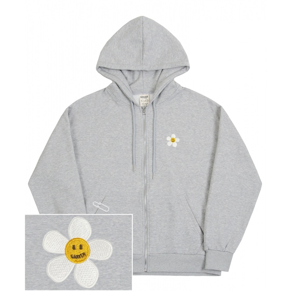 GRAVER [UNISEX]フラワードット刺繍フード集業_グレー