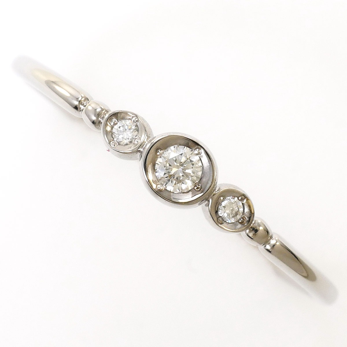 K10 10金 WG ホワイトゴールド リング・指輪 19号 ダイヤモンド 0.05ct 総重量約1.6g ジュエリー 中古