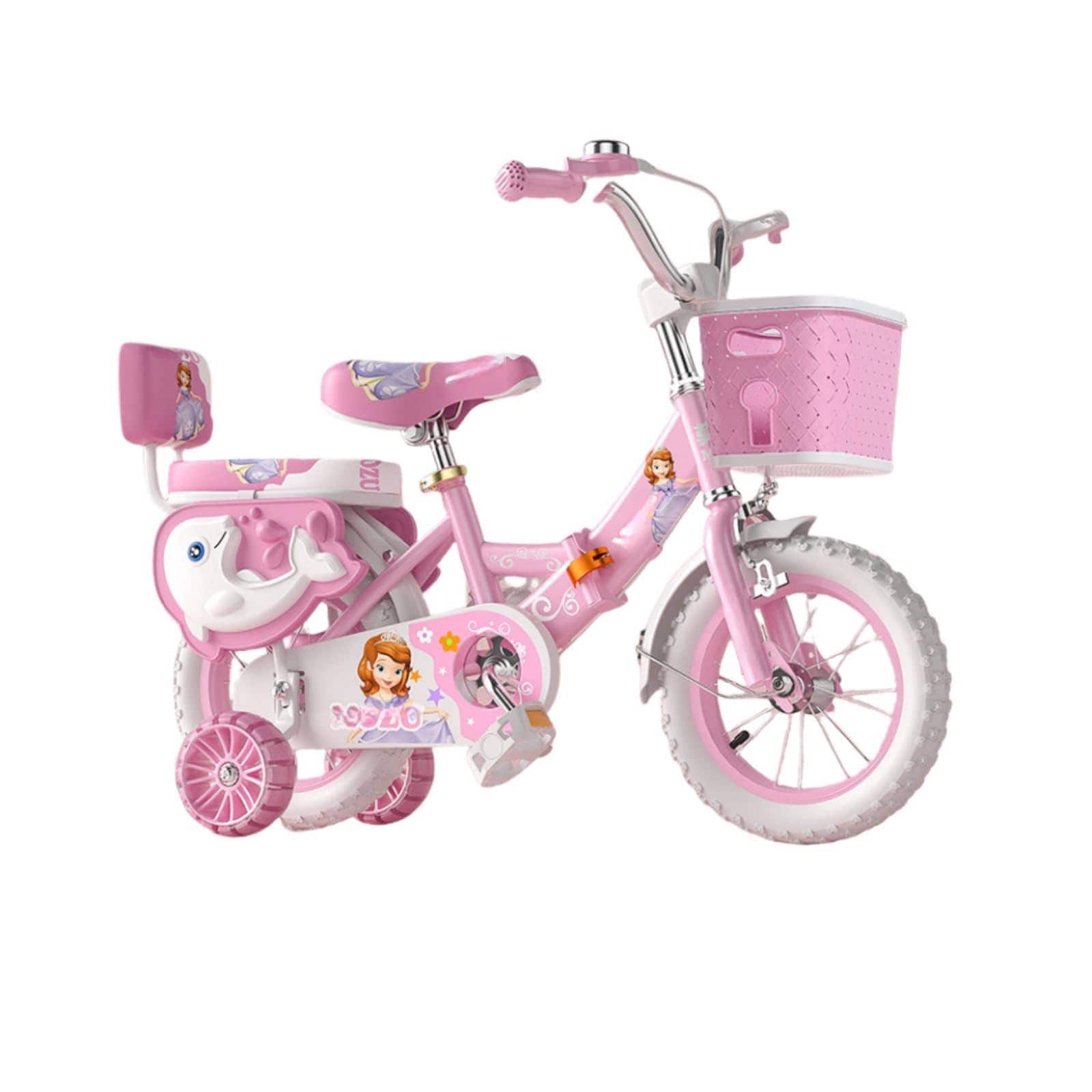 TVT子供用自転車可愛い 女の子 ジュニア用 学生 中学生 幼児用自転車 折りたたみ式 可愛い お誕生日プレゼント カゴ ベル 補助輪付き子供用自転車 2 3 4 5 6歳12インチ 14インチ 16