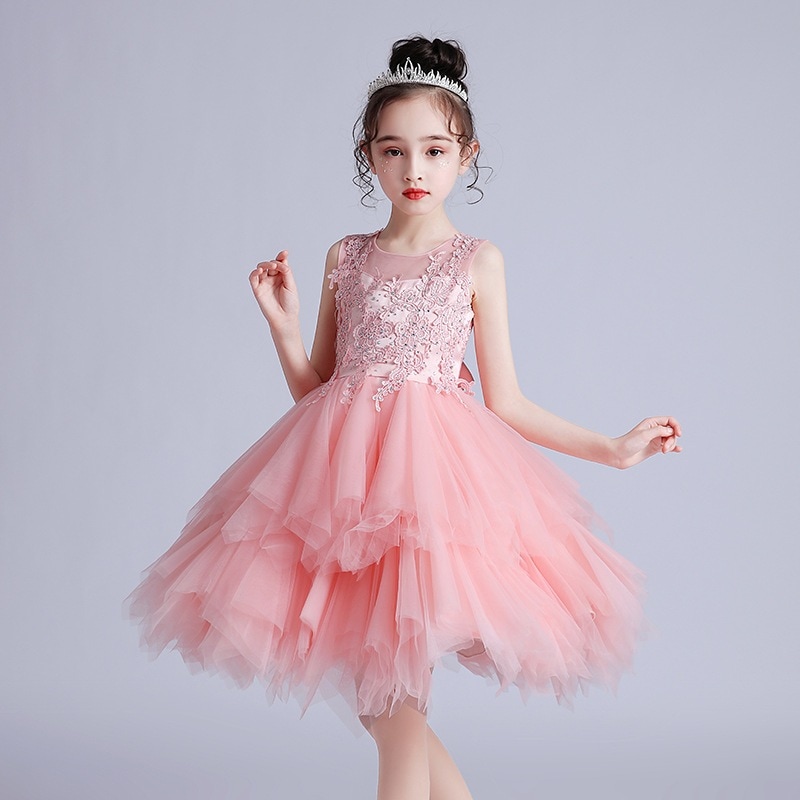 ガールズドレスサマーフラワーガールプリンセスドレスチュチュケーキドレス子供結婚式キャットウォークパフォーマンスイブニングドレス