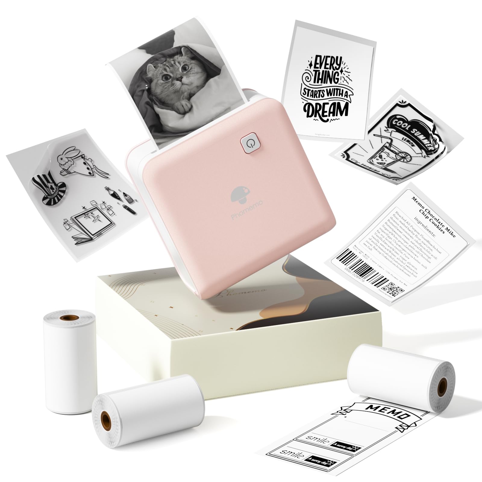 Phomemo M02 Pro 300DPI ミニプリンター モバイルプリンター サーマルプリンター 3ロールシール付き スマホ対応 写真印刷 ポータブル型 手帳