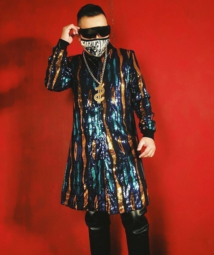 メンズ ダンスウェア ファッション ダンス衣装 ヒップホップ メンズコート スパンコール ジャズダンス MENS JAZZ DS ストリート系 B系 ステージ衣装 男性用 演出服 細身 スリム
