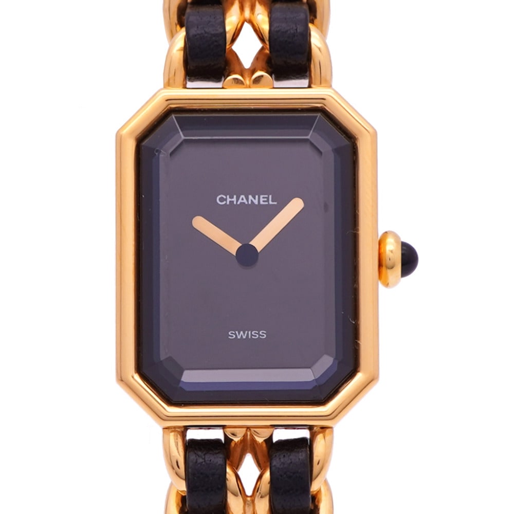 美品 クオーツ プルミエール H0001 腕時計 GP/レザー ブラック 0175【中古】 レディース