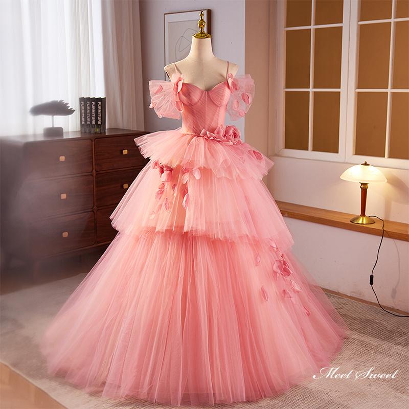 カラードレス プリンセスドレス ピンク チュール パーティードレス ウェディングドレス ウエディングドレス 結婚式 二次会 花嫁 前撮り 演奏会 発表会