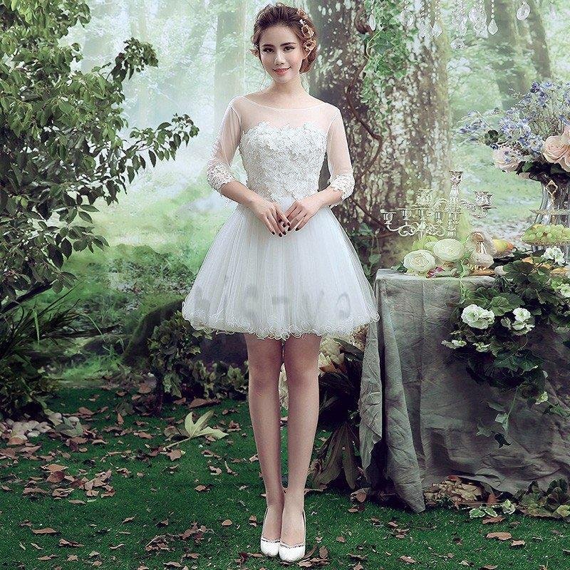 ミニドレス 長袖 白 安い ウエディングミニドレス 結婚式 ミニドレス 演奏会 披露宴 パーティード