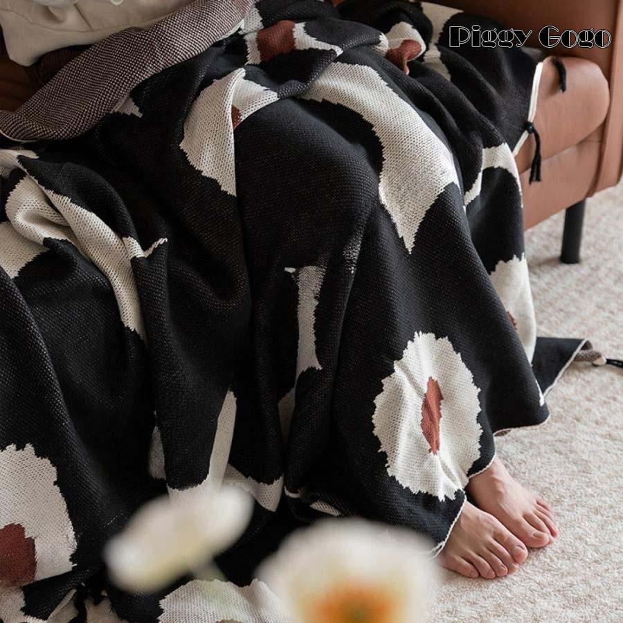 毛布 ニット ケット 北欧 花柄 無地 肩掛け ジ付き 掛け毛布 防寒 ひざ掛け 通年使用 蒸れにくい 色褪せにくい ー