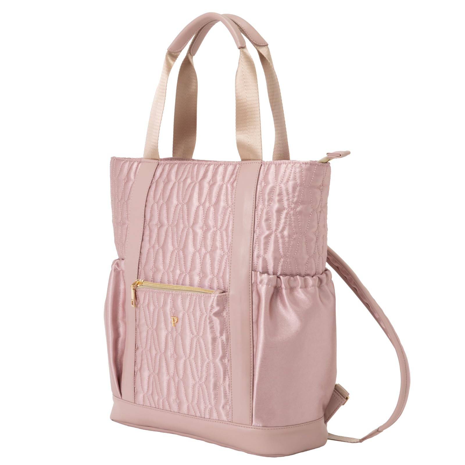 [PIPOCCHI] 元営業マンが作ったショルダーバッグ になる リュック レディース 2WAY 軽量 15ポケット A4 大人[ピポッチ キルティング] 黒シルバーローズ (ローズ,シャンパンピ