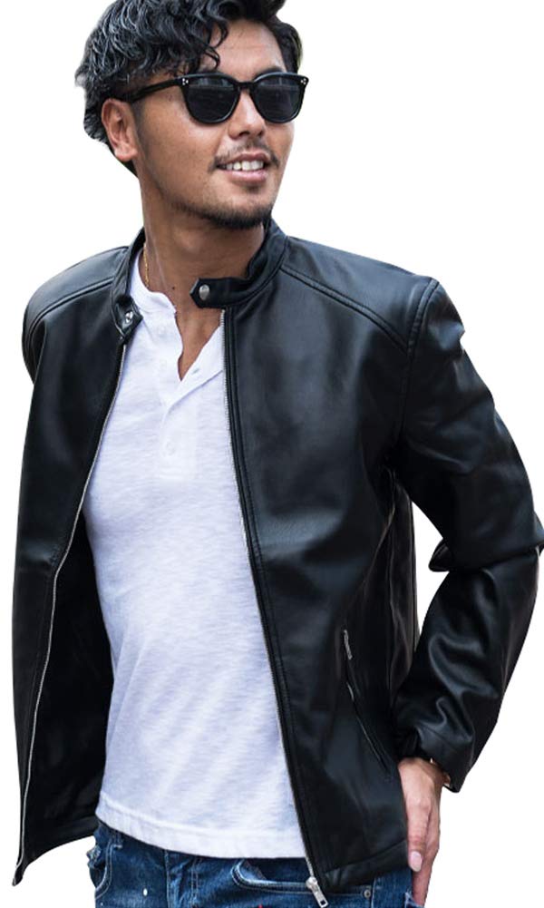 [キャバリア] VICCI メンズ ユニセックス ライダースジャケット 革ジャン シングル PU レザー ジップ VISH19-12 44(M) BLK(ブラック)