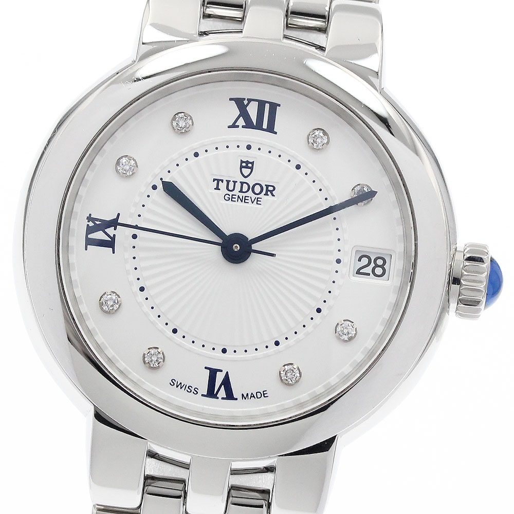 チュードル TUDOR 35800 クレア ドゥ ローズ 8Pダイヤ デイト 自動巻き ボーイズ 良品 保証書付き_939004【中古】