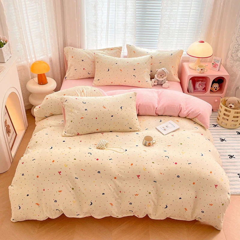 急速出荷韓国ファッション 布団セット寝具 ベッドカバー布団カバーセットシングルふわふわ 厚手 裏起毛 布団カバー ベッドカバー 枕カバー 毛布 寝具 冬 可愛い 発熱メガ割 6,150円