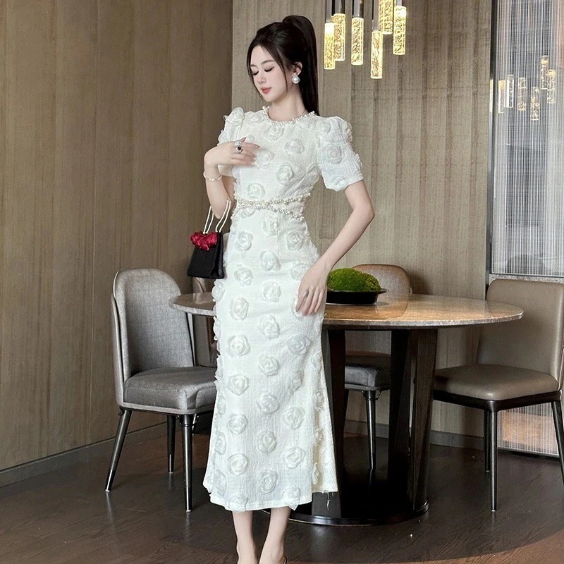 演奏会 卒業式 綺麗 フォーマルキャバ 結婚式 =キュービック花デザインウエスト引き締め着やせ 気質ドレス大人同窓会 ウェディング 披露宴 気質ロングワンピース