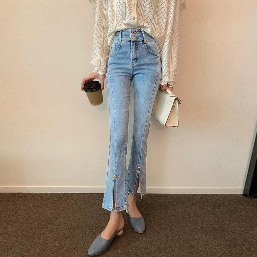 【急速出荷!】人気沸騰 大人気レディースパンツ スリットデニムフレアパンツレディース韓国 4,655円