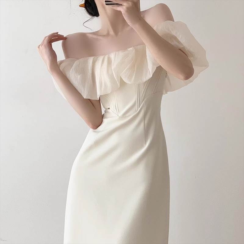 レディース ワンピース ドレス ロング 長袖 ワンショルダー ファスナー ハイウエスト 大人可愛い きれいめ 上品 おしゃれ ラフ ガーリー クール エレガント 主役級 存在感 フォーマル 都会的 ナ