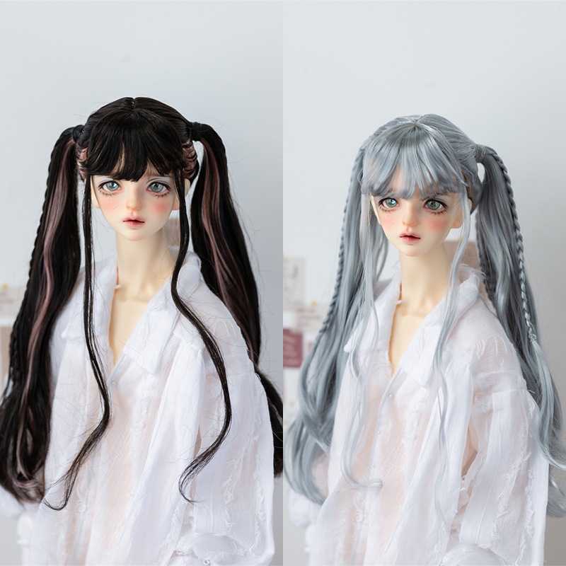 BJDドールウィッグ 7色 ツインテール 編み入り ミルク糸 SD/MSD/幼SDサイズ人形用