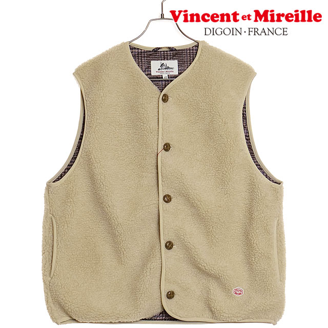 ヴァンソン エ ミレイユ VINCENT ET MIREILLE ボアベスト [VM242BL25040-23] BOA VEST メンズ アウター フリースベスト BEIGE