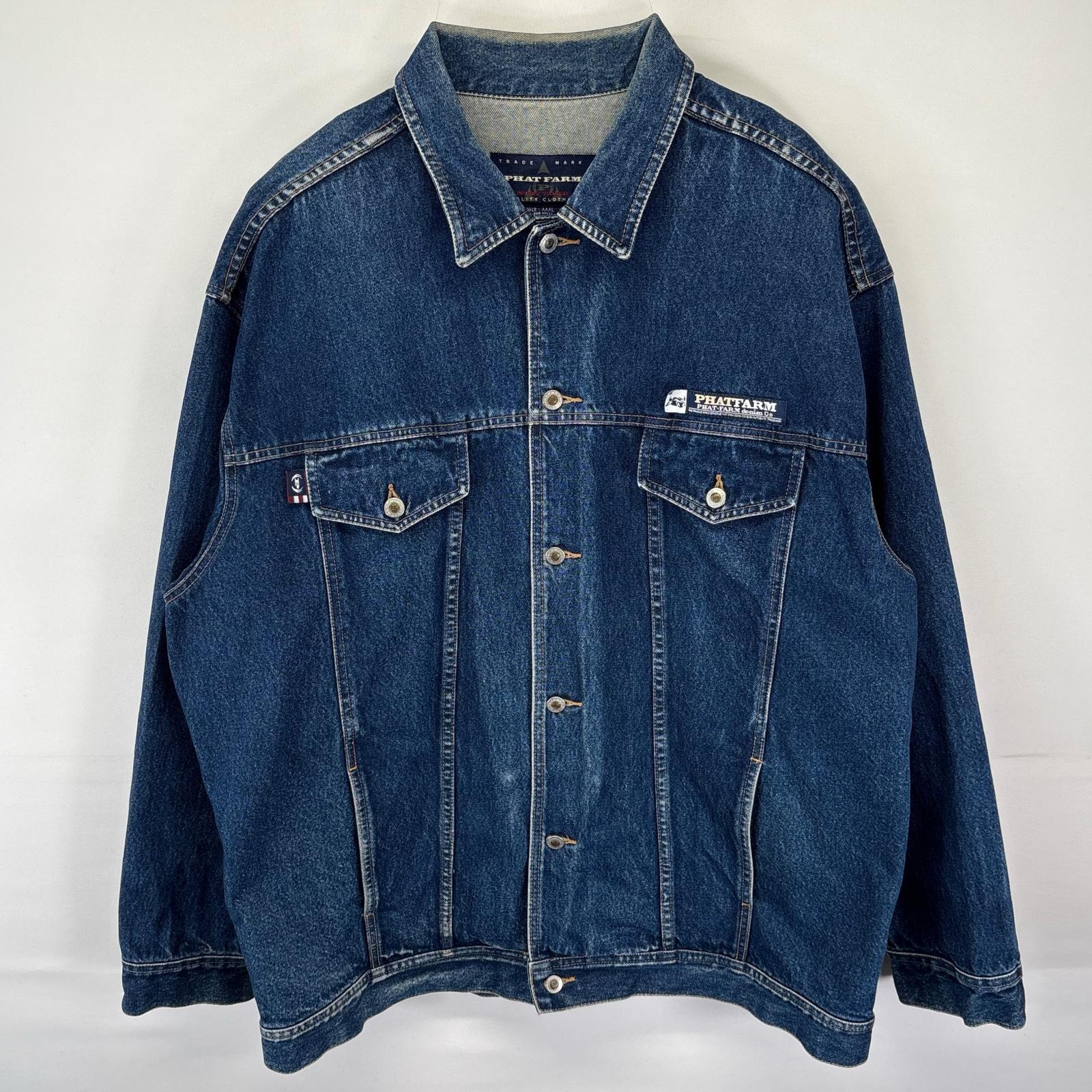 古着 PHAT FARM デニムジャケット ワンポイントロゴ ヒップホップ Gジャン 大きいサイズ ジーンズ XXXL ブルー メンズ