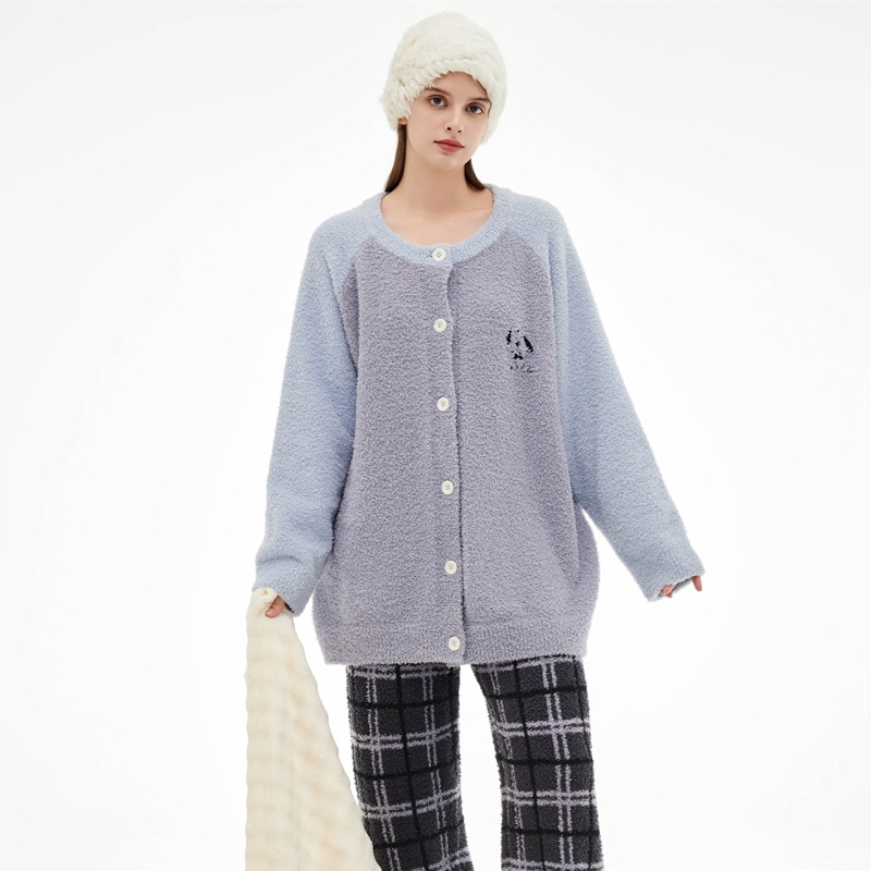 韓国風ハーフベルベットパジャマ女性新作厚みのあるぬいぐるみニット暖かいパジャマホーム服