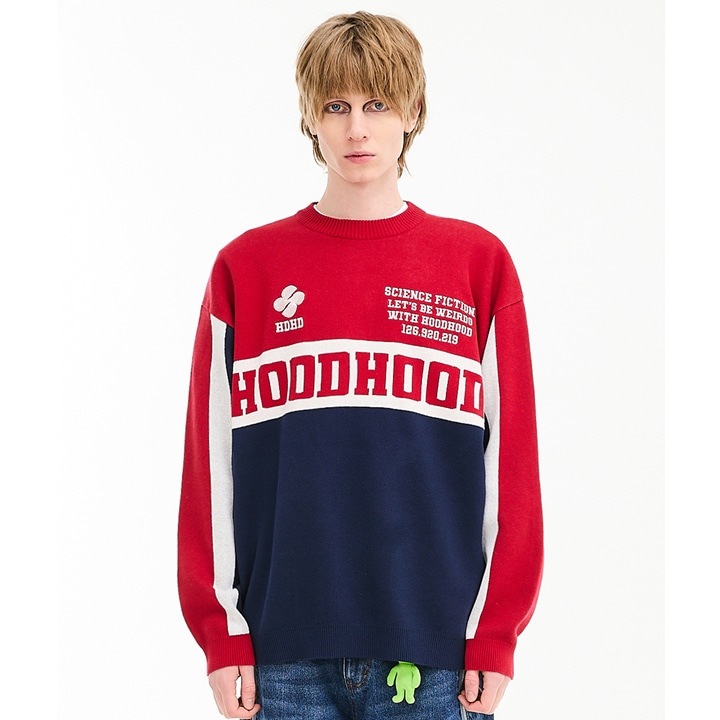 Colorblock racing crewneck knit RED